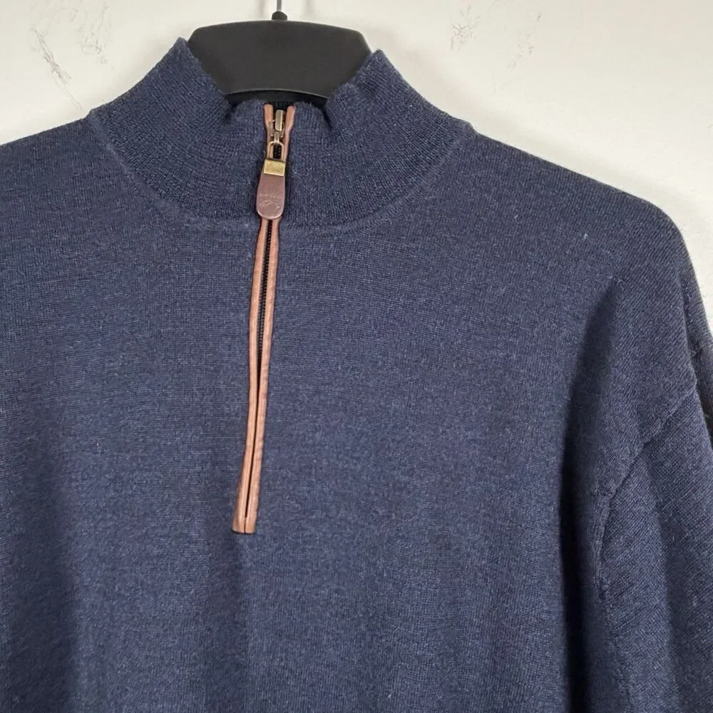 Orvis Sweater Mens Xl 1/4 Zip Long Sleeve pullover 100% Merino Wool Navy Blue